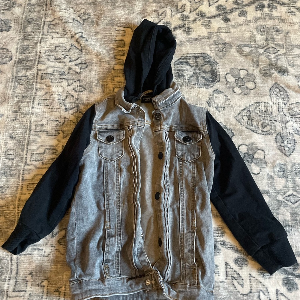 Little Bipsy Gray and Black Jean Jacket with Sweatshirt Sleeves